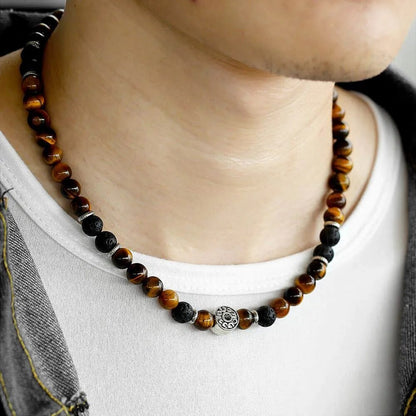 Samir - Ensemble collier/bracelet avec perles en lave œil de tigre