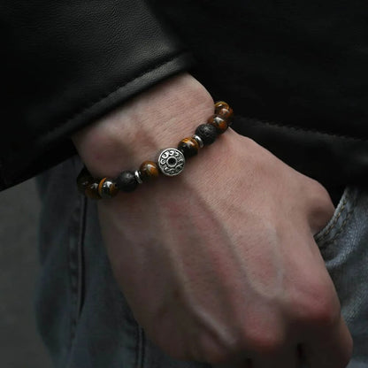 Samir - Ensemble collier/bracelet avec perles en lave œil de tigre